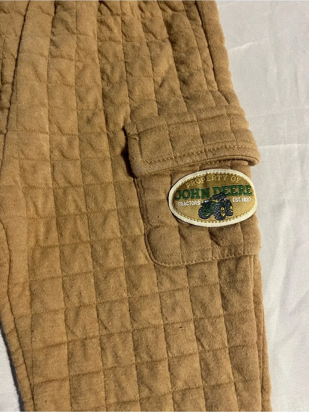 John Deere Tan Quilted Kids Sweat Set with Tractor Patch Size 18 Months